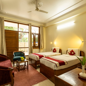 Shared Balcony Twin Bed Room of Theap - Best Guest House in Noida Sector 55